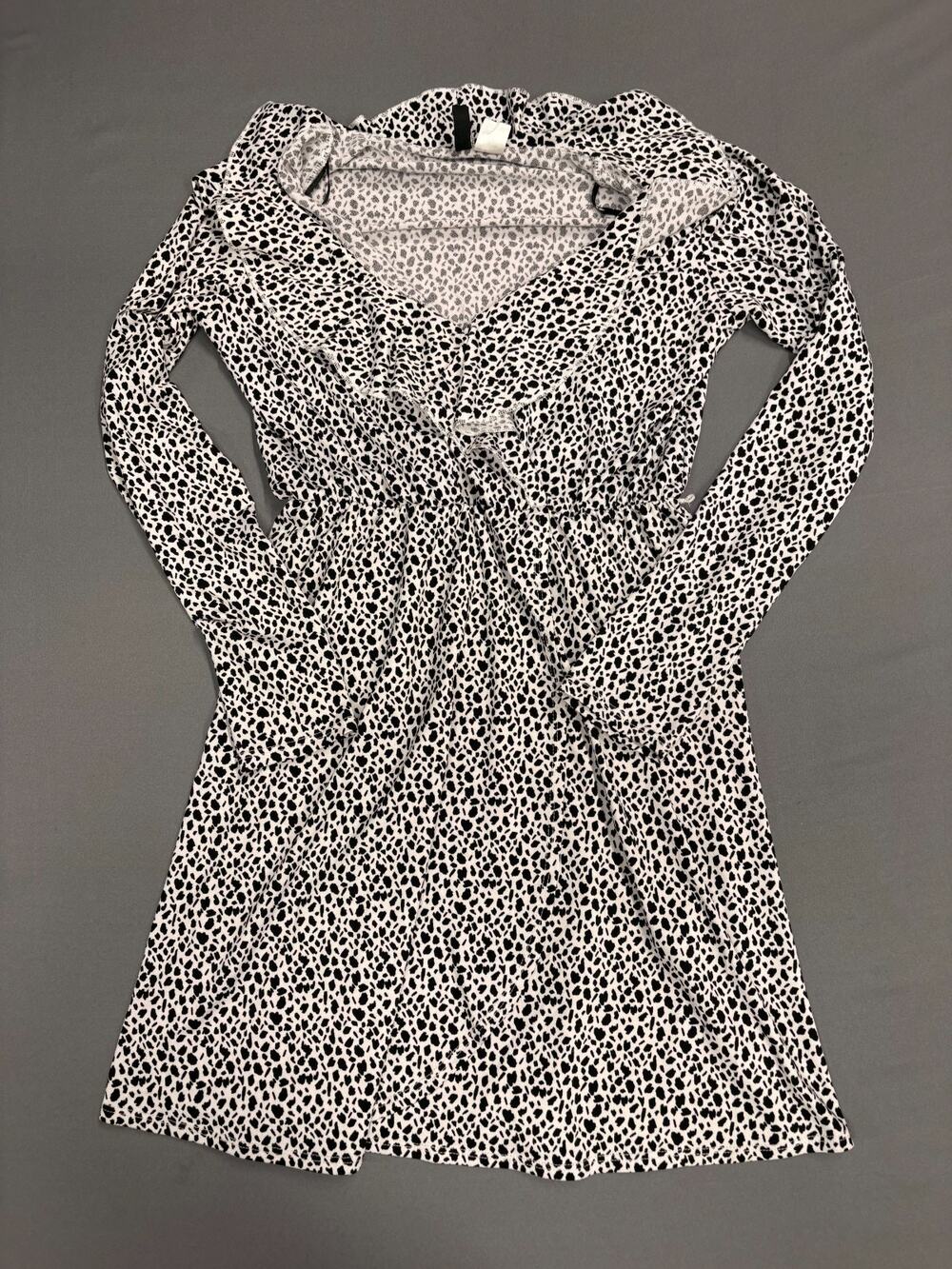 DIVIDED Dress Hm Polka Dot Long Sleeve Wrap Dress Size 6/Med sheer sleeves black